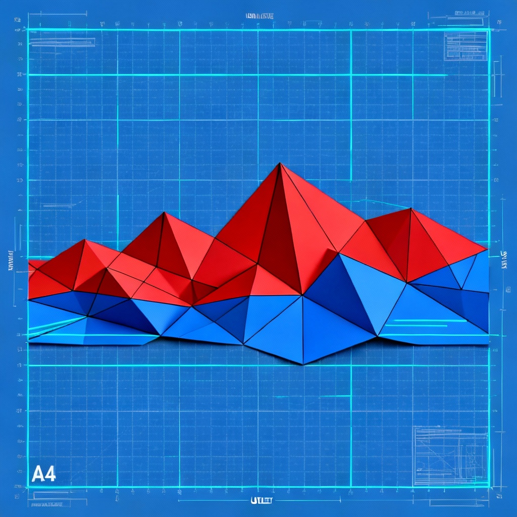 Blue blueprint crease pattern tessellation for advanced origami