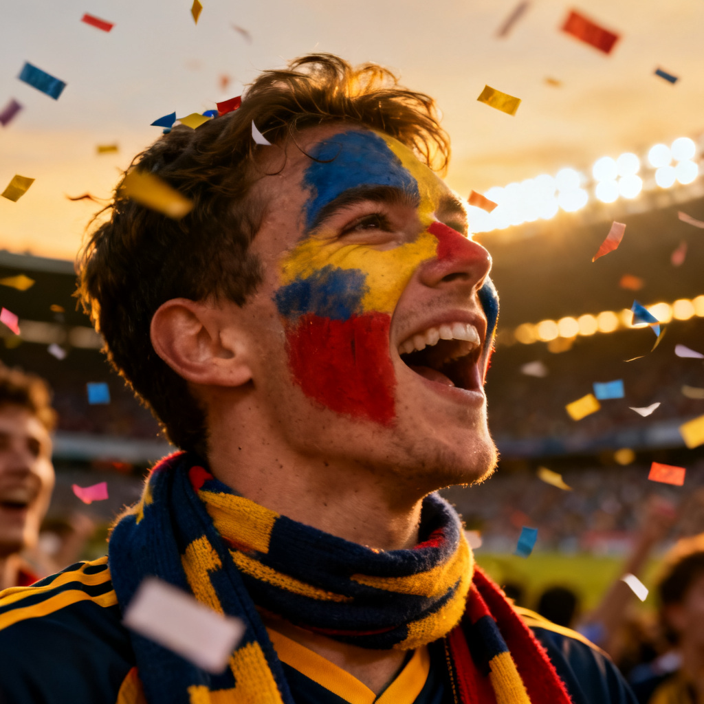 AI-generated sports fan with face paint and scarf