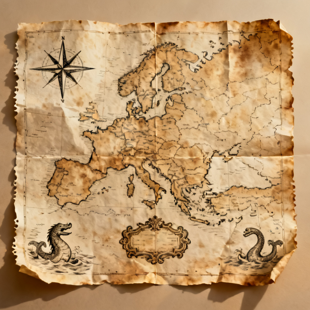 AI antique map folio with compass rose