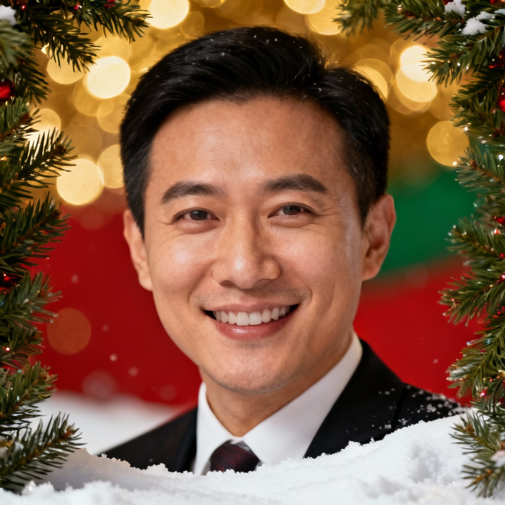 AI Christmas LinkedIn profile picture with snow and garland