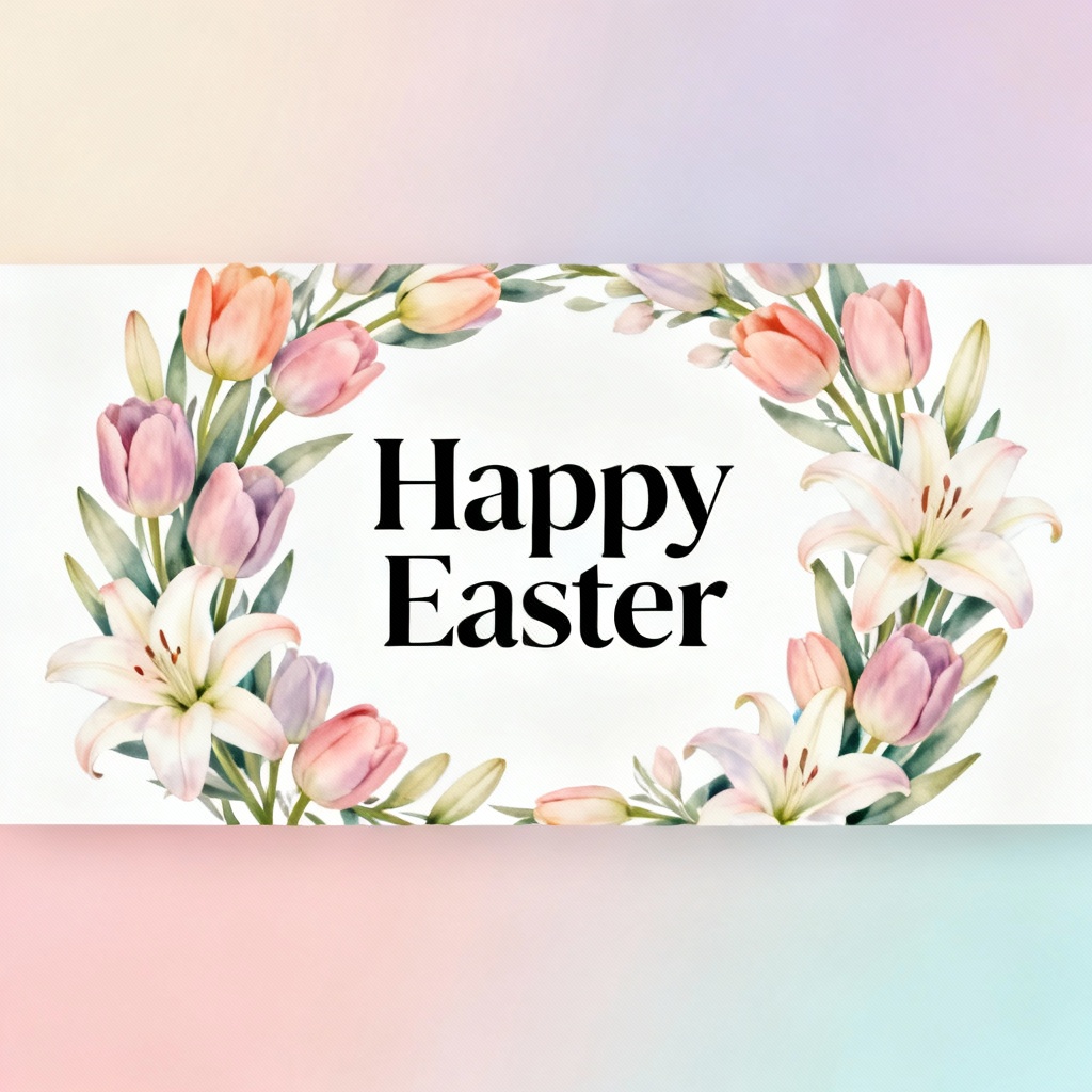 AI Floral Wreath Easter Social Banner