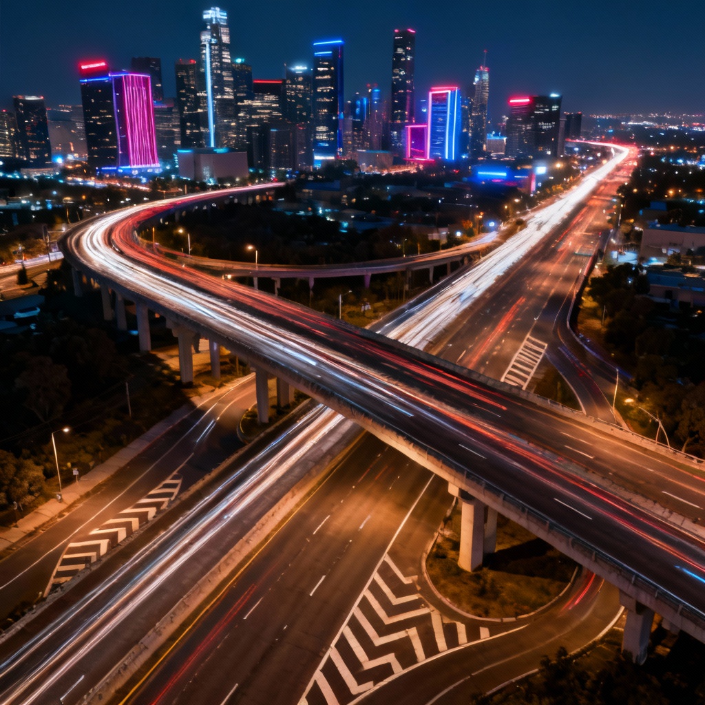 AI Night Highway Light Trails