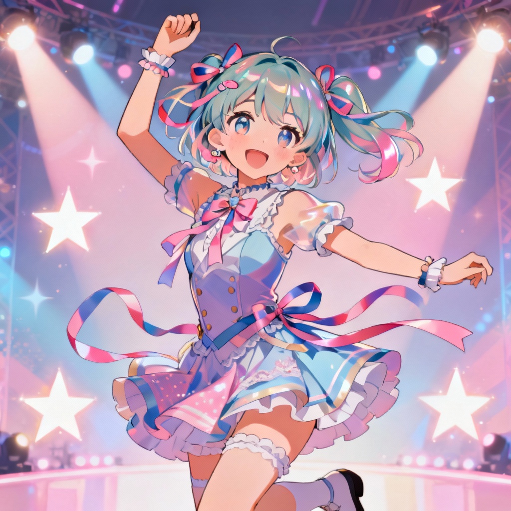 AI anime dancing girl idol on pastel stage