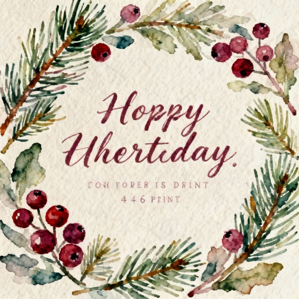 AI holiday greeting card with winter foliage and handwritten type