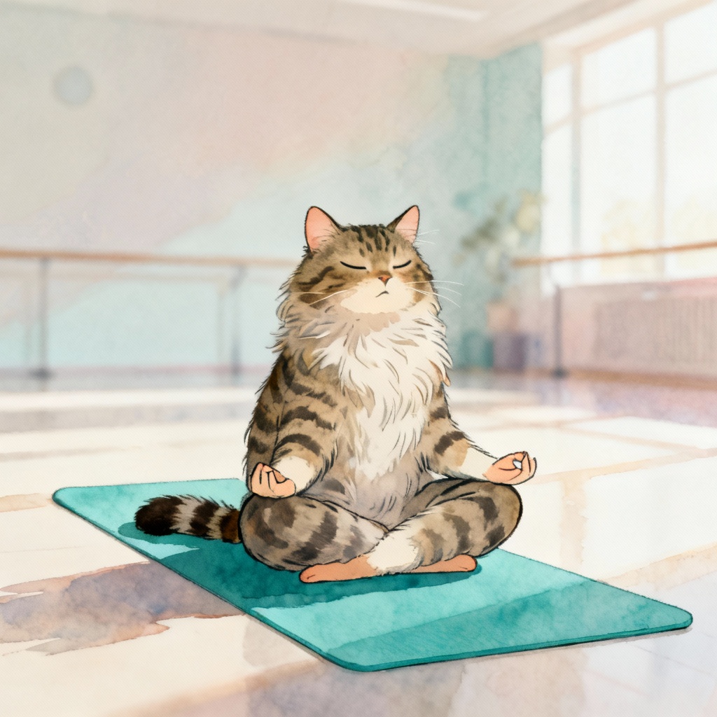 AI cat in lotus pose yoga illustration