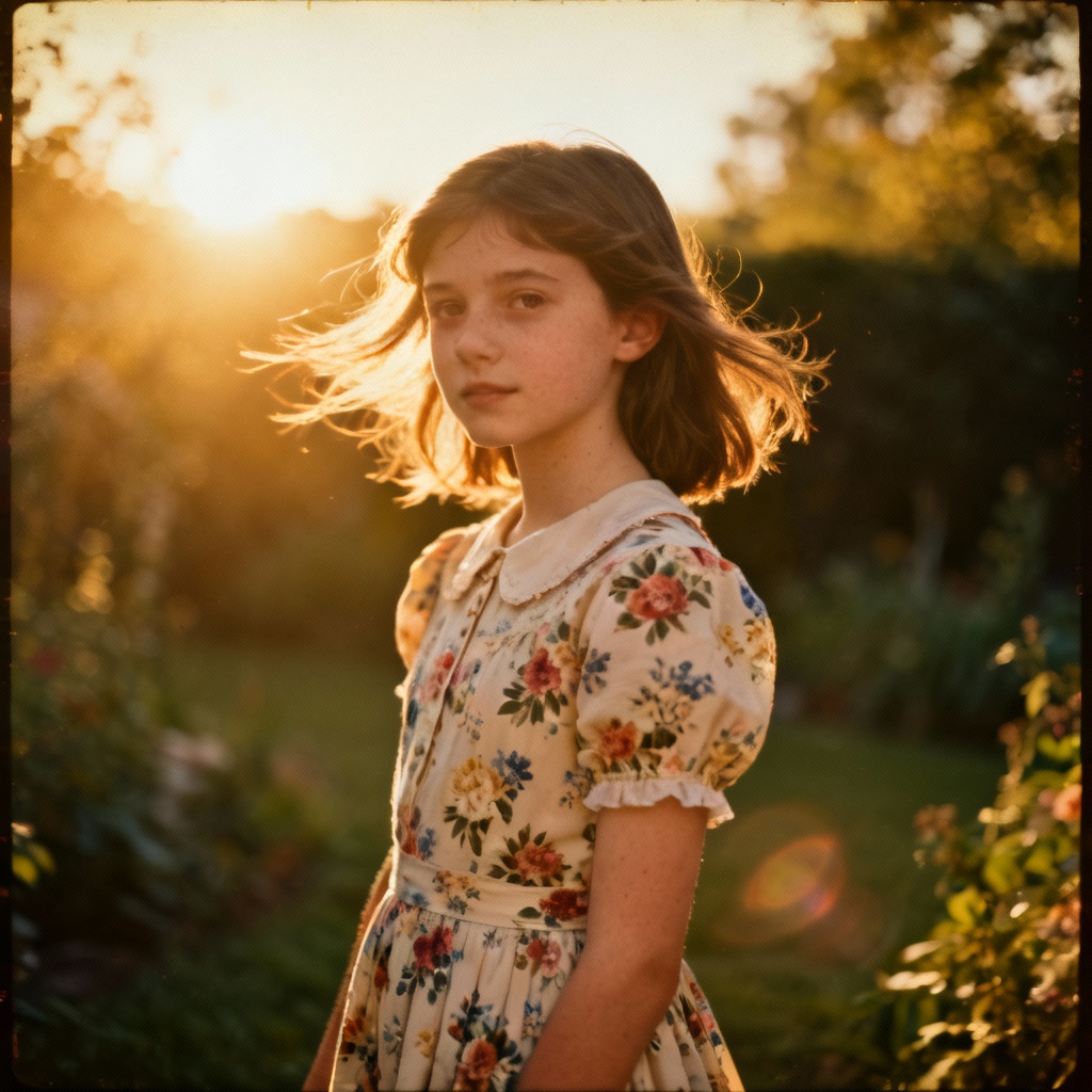 Vintage film style AI girl portrait