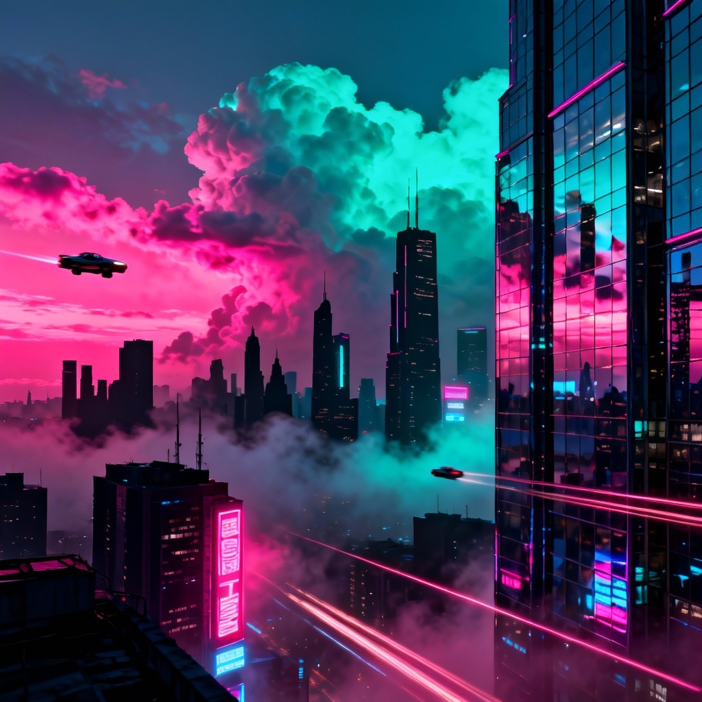 Cyberpunk neon sky over futuristic city generated by AI