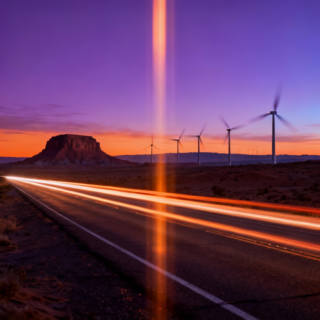 AI desert wind farm at dusk