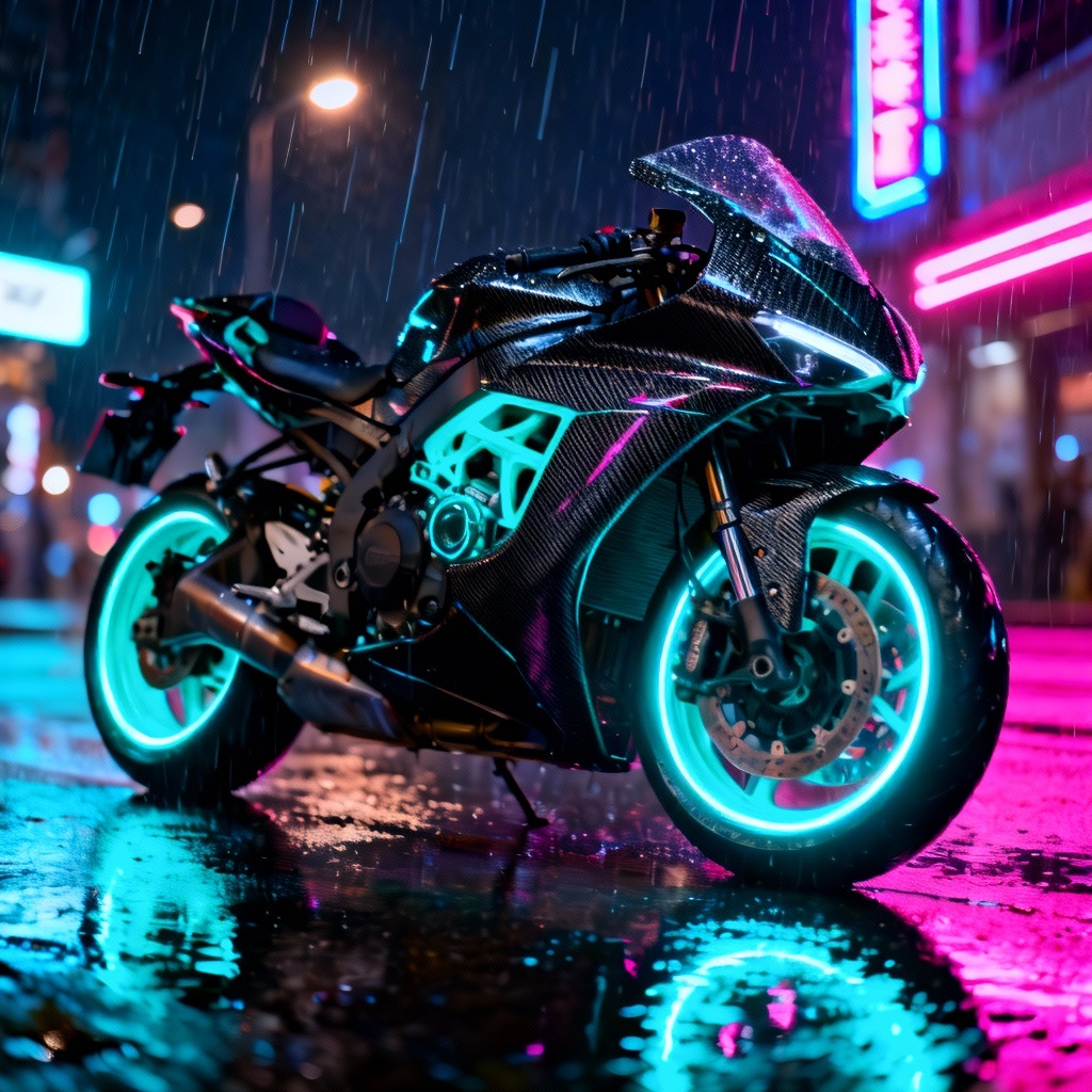 AI-generated neon street sportbike concept with glowing accents