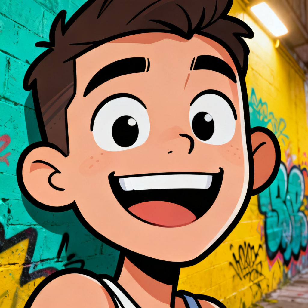 AI big head caricature portrait with vibrant street background