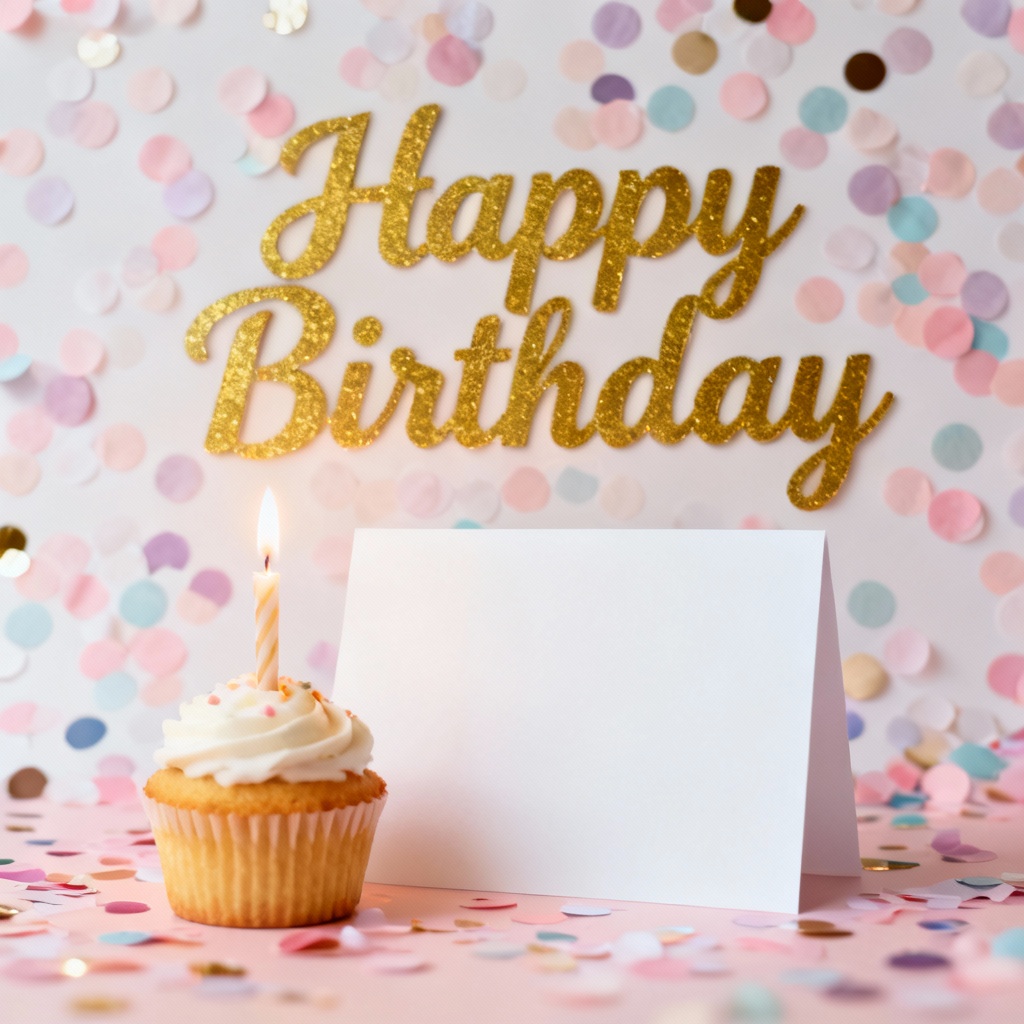AI birthday card pastel confetti theme