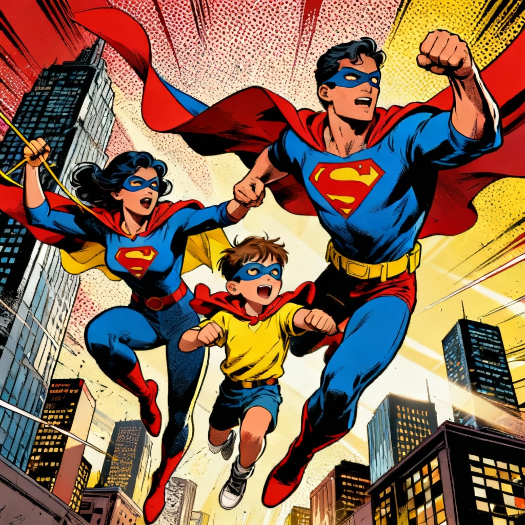 AI superhero cartoon family