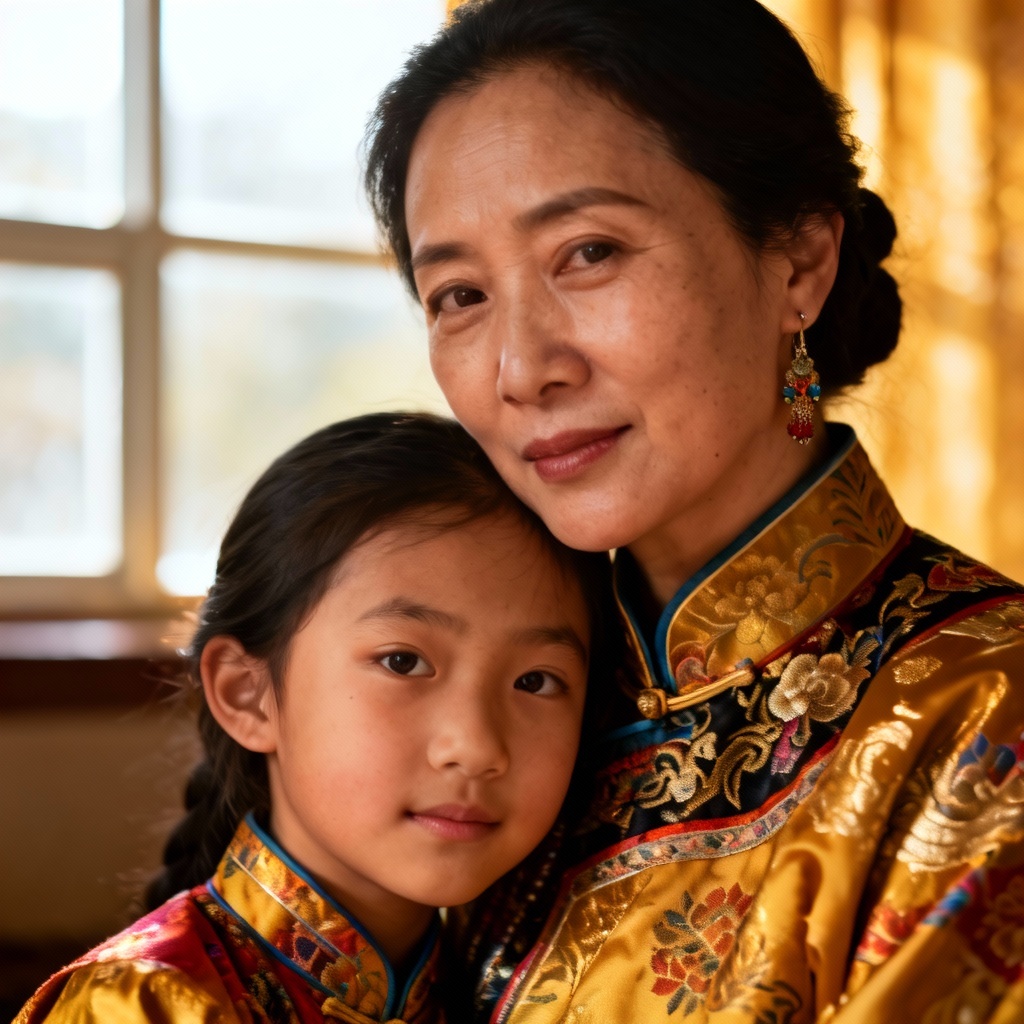 AI mother daughter cultural attire portrait