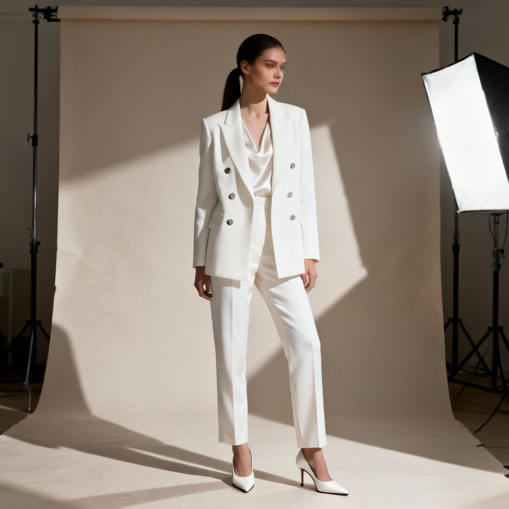 AI ivory women’s power pantsuit for business formal