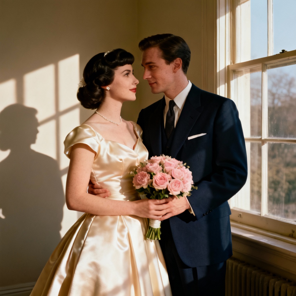 AI colorized 1950s wedding portrait