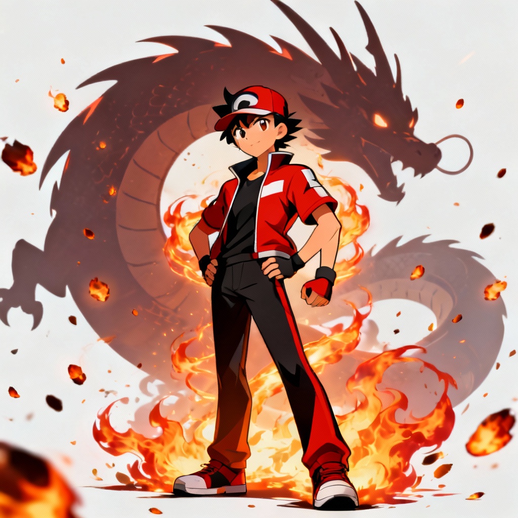 AI fire-themed Pokemon trainer avatar with blazing effects