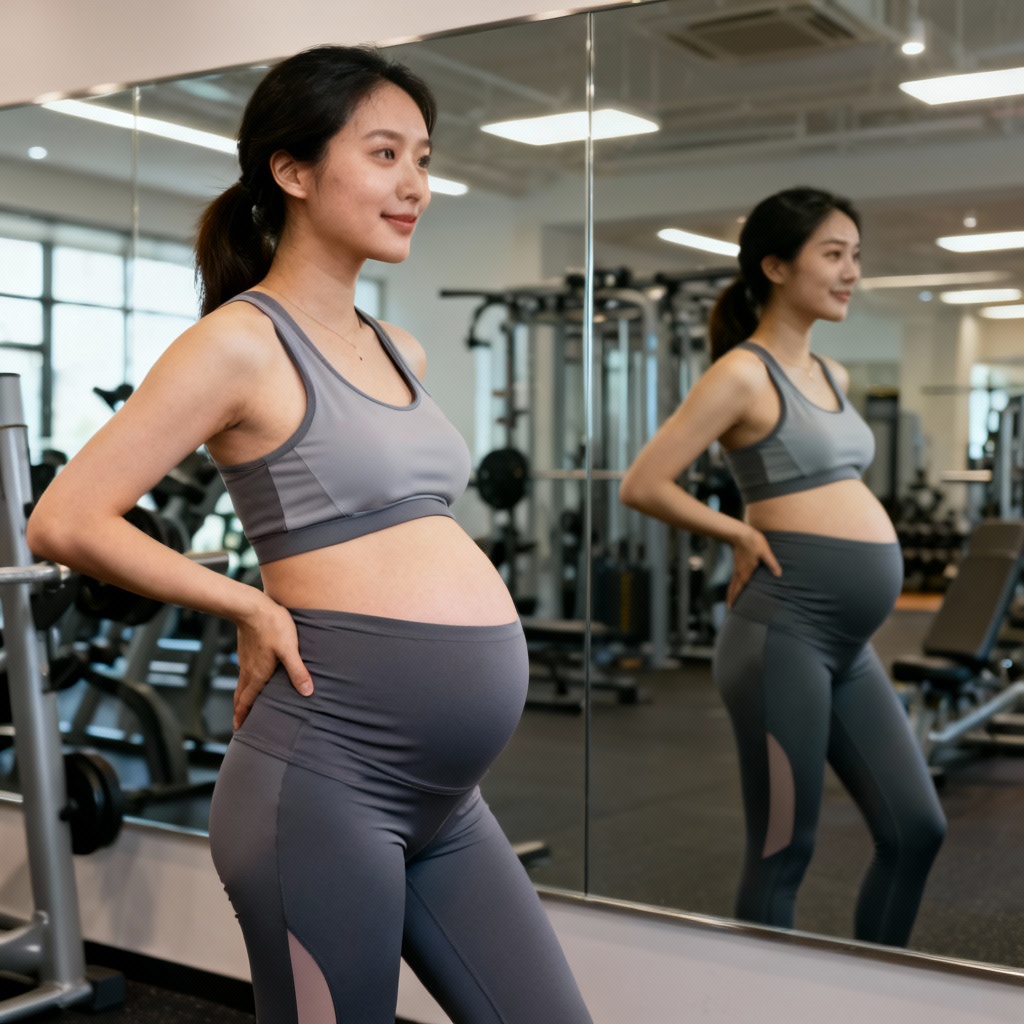 Athleisure try-on with virtual baby bump for fitness wear
