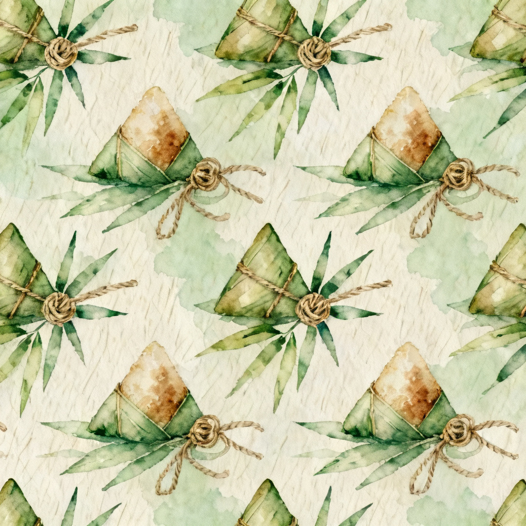 AI watercolor zongzi seamless pattern design