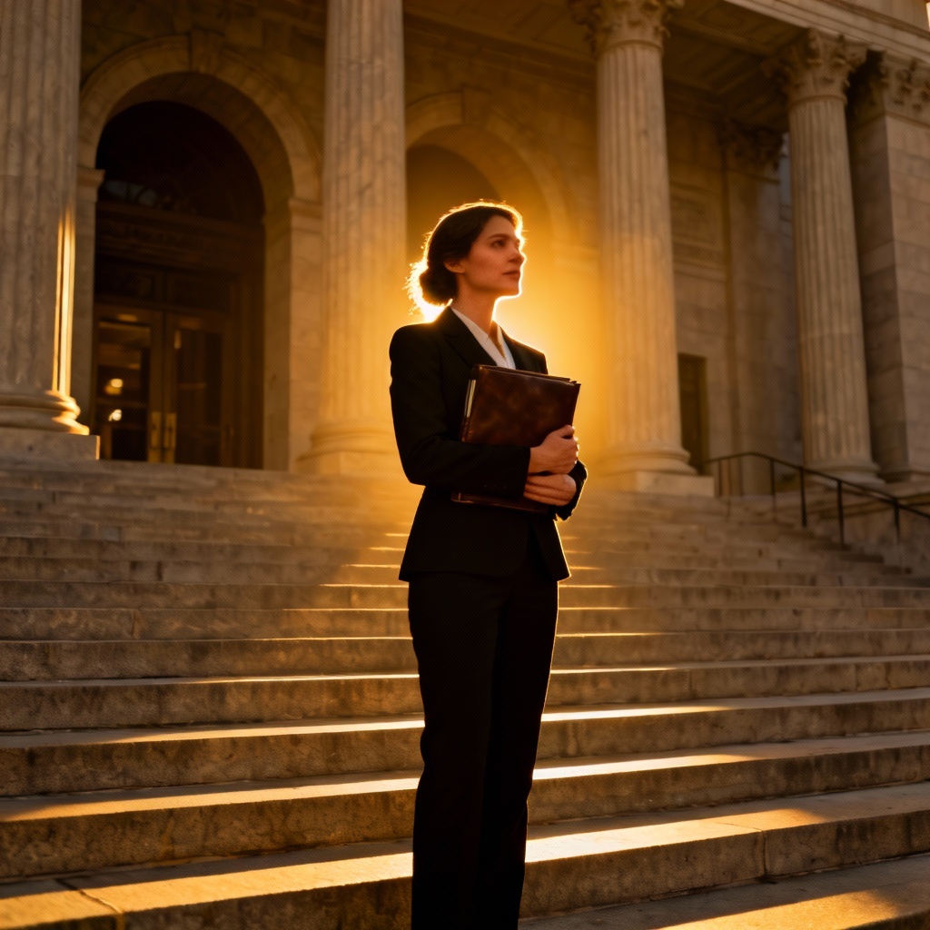 AI woman attorney professional portrait at courthouse