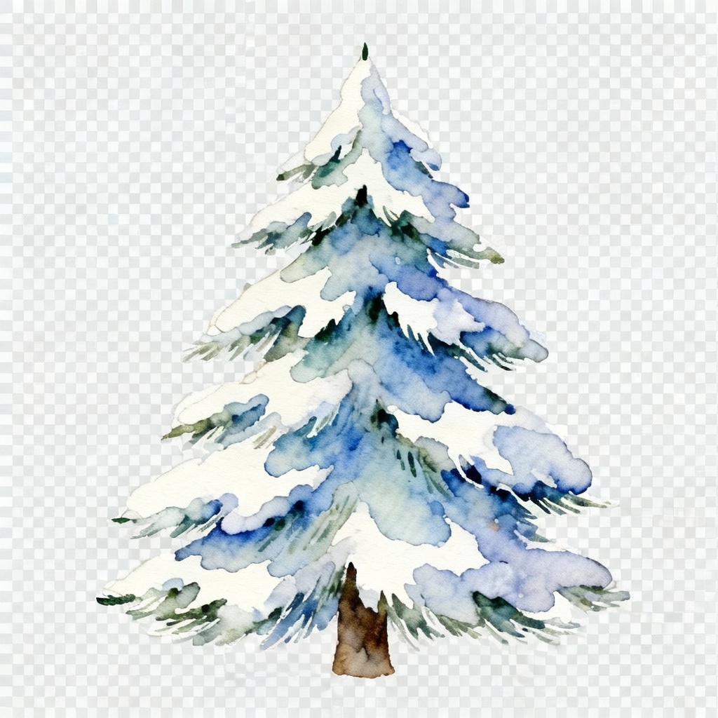 Watercolor snowy pine Christmas tree clipart