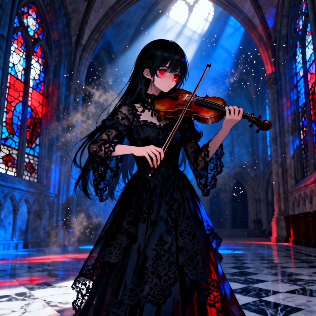 AI gothic anime girl playing violin
