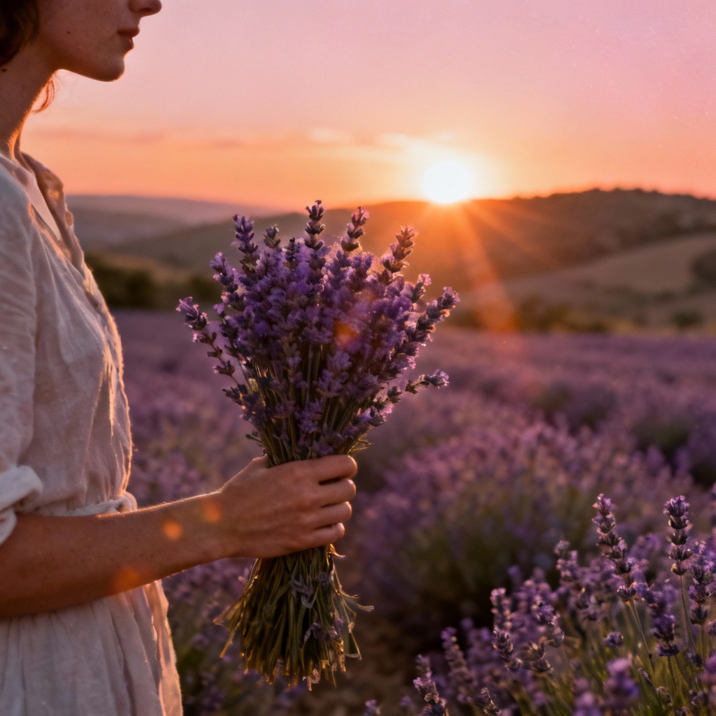 AI Lavender Bouquet In Golden Hour Field