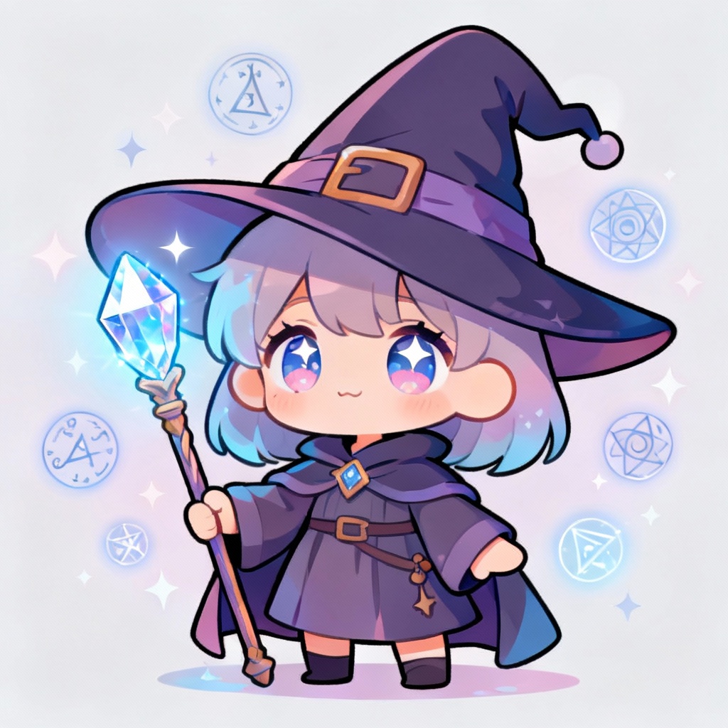Cute chibi wizard with glowing staff