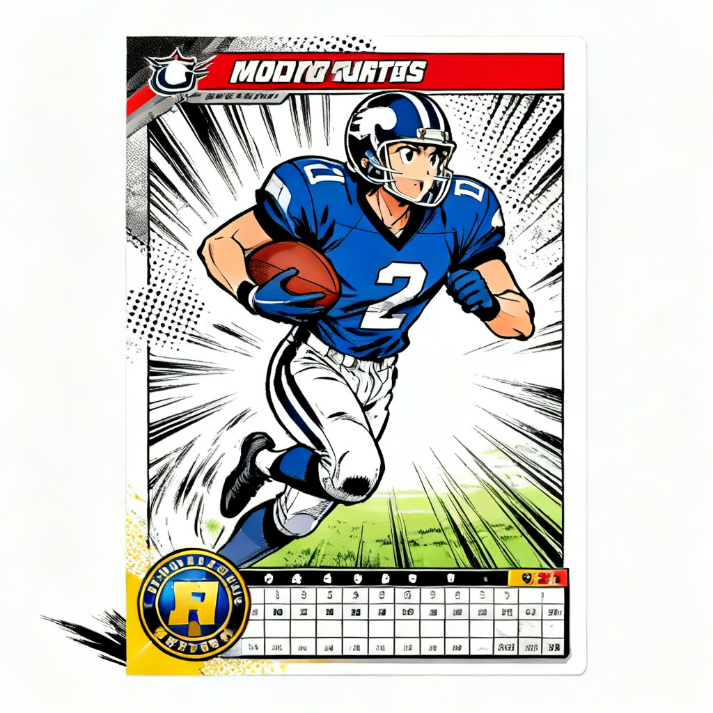 Anime-inspired football card with manga speed lines