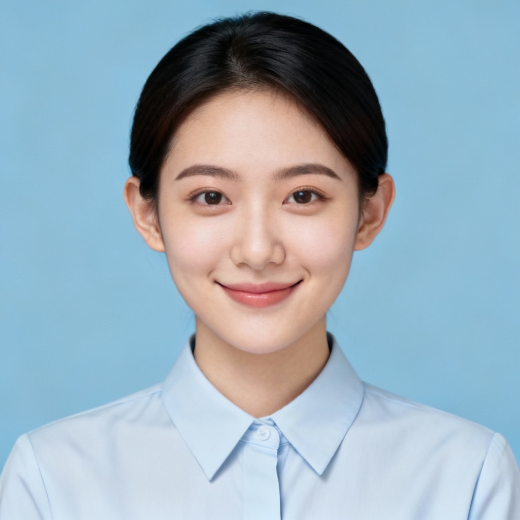 AI 2x2 blue background admission headshot
