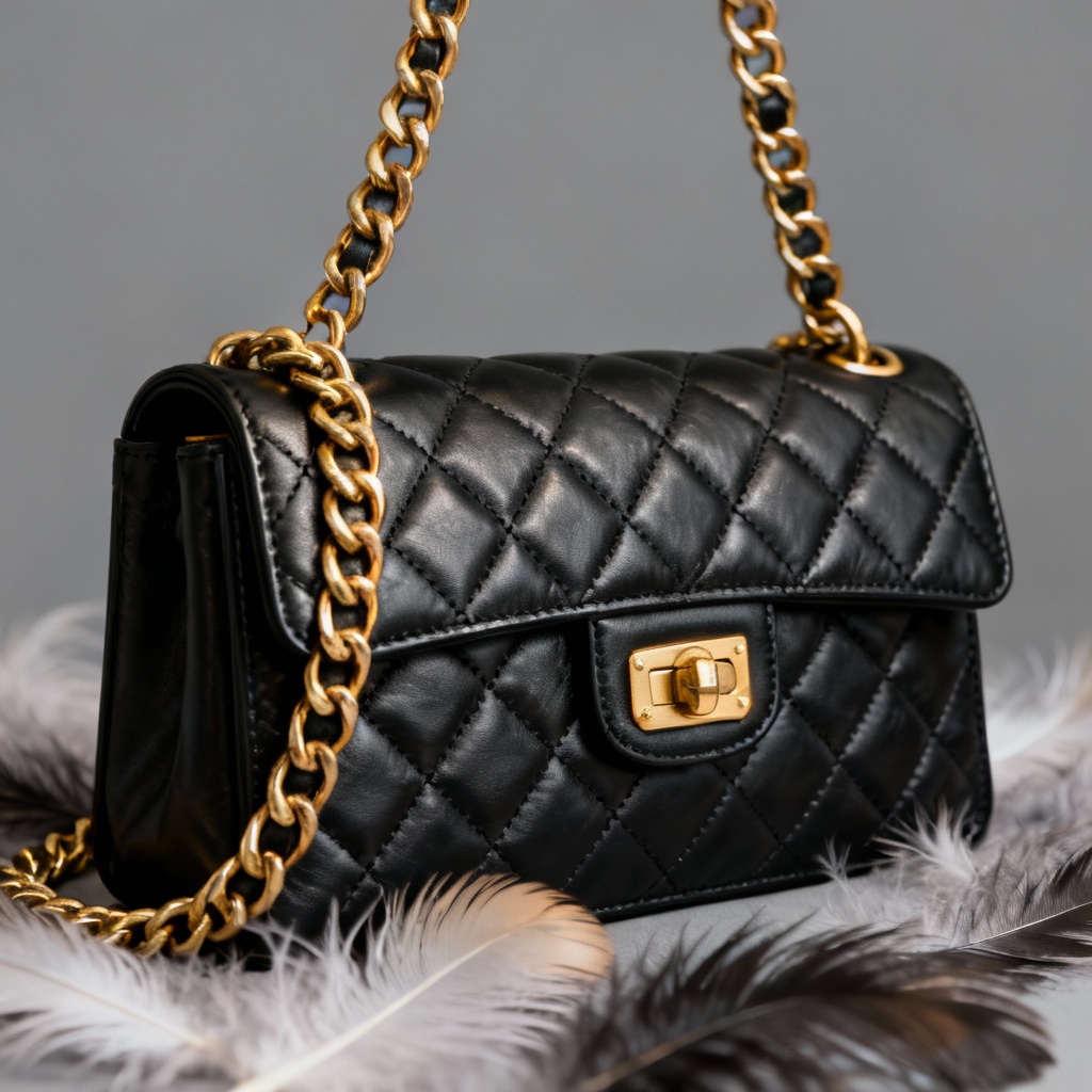 AI quilted chain handbag in black leather