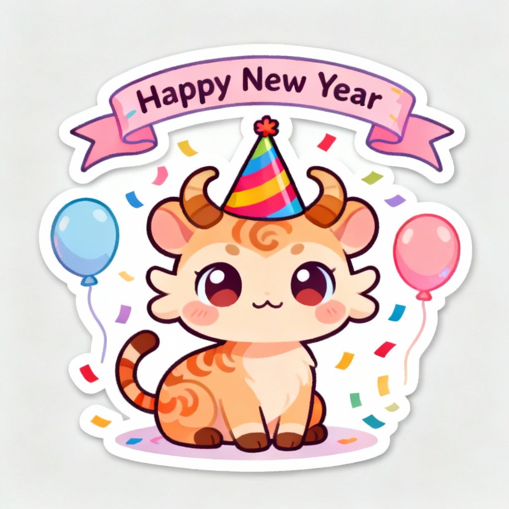 AI cute zodiac animal New Year illustration with confetti