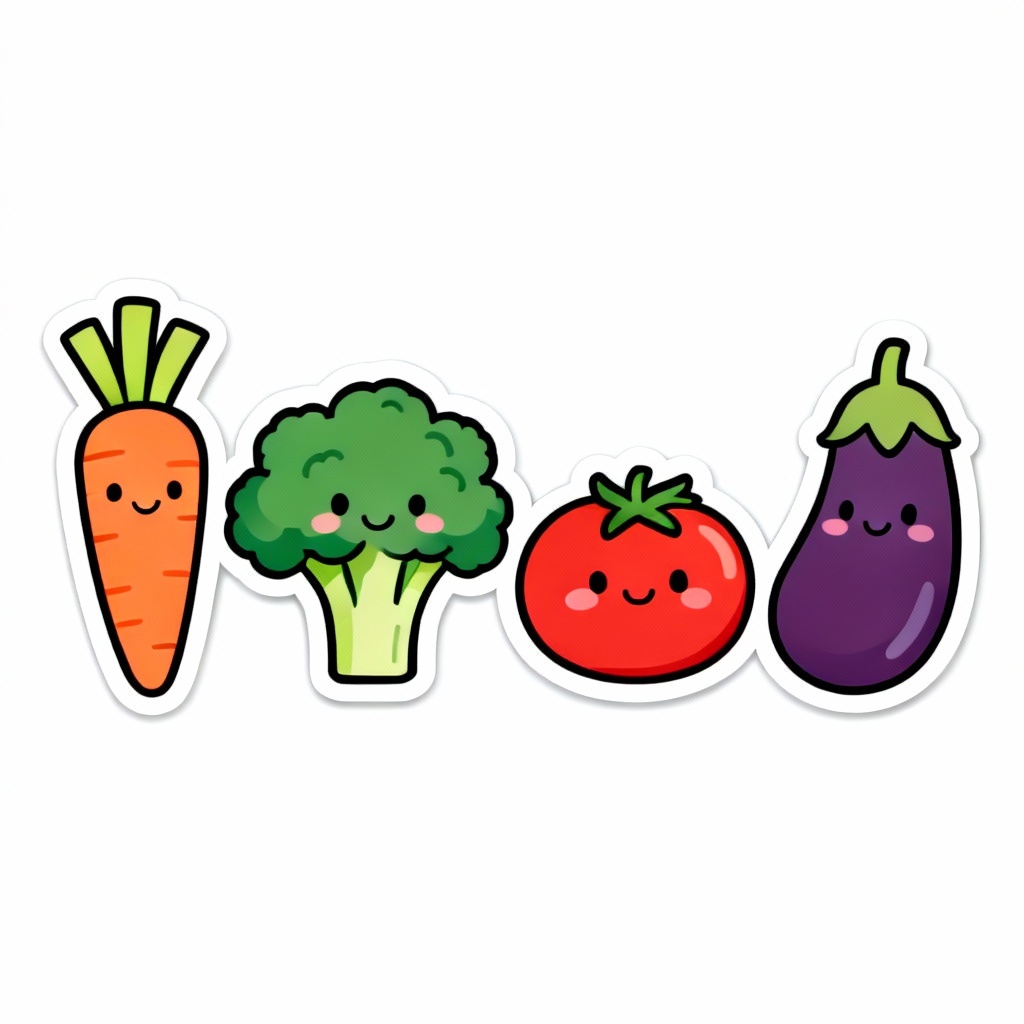AI cartoon vegetables in kawaii style