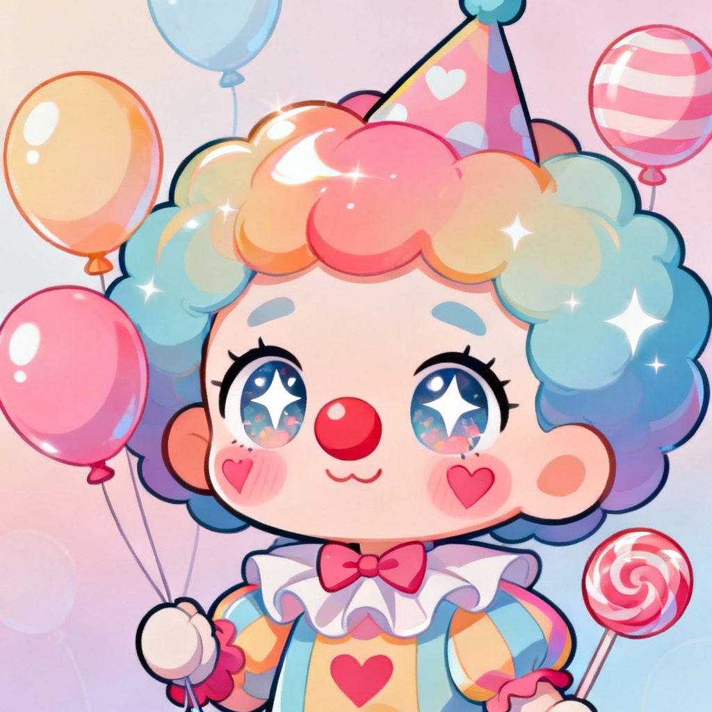 AI kawaii chibi clown illustration