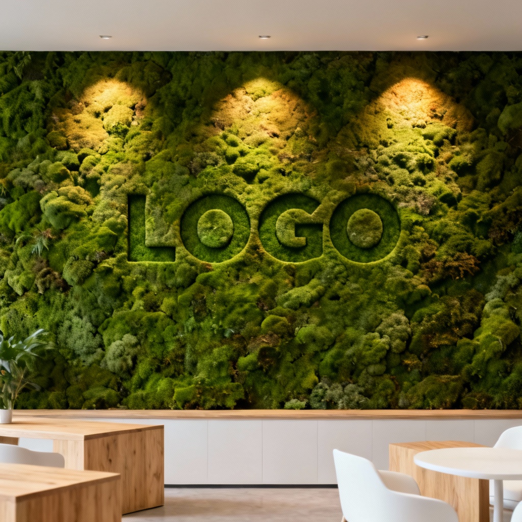 Modern office with a branded moss wall mockup