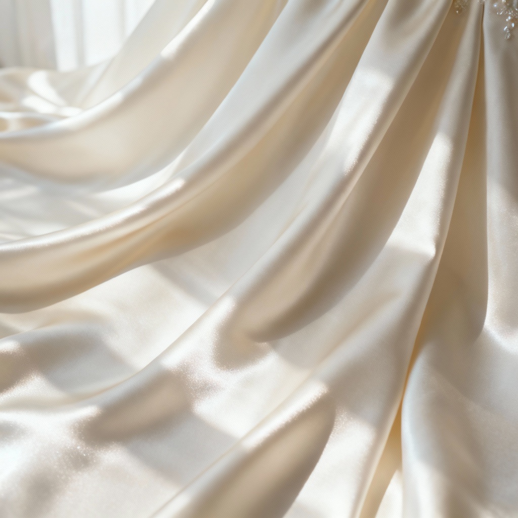 Ivory bridal satin with broad waves