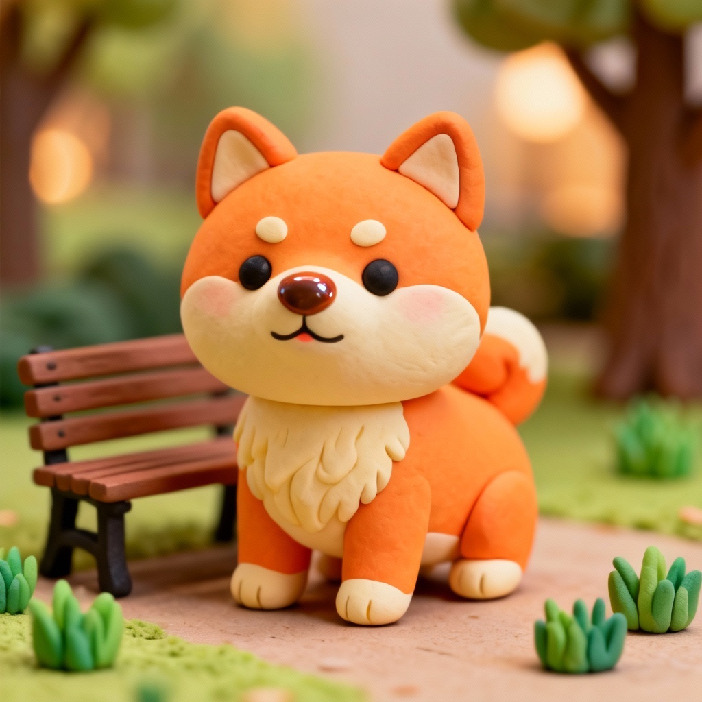 AI clay Shiba Inu in a miniature diorama scene