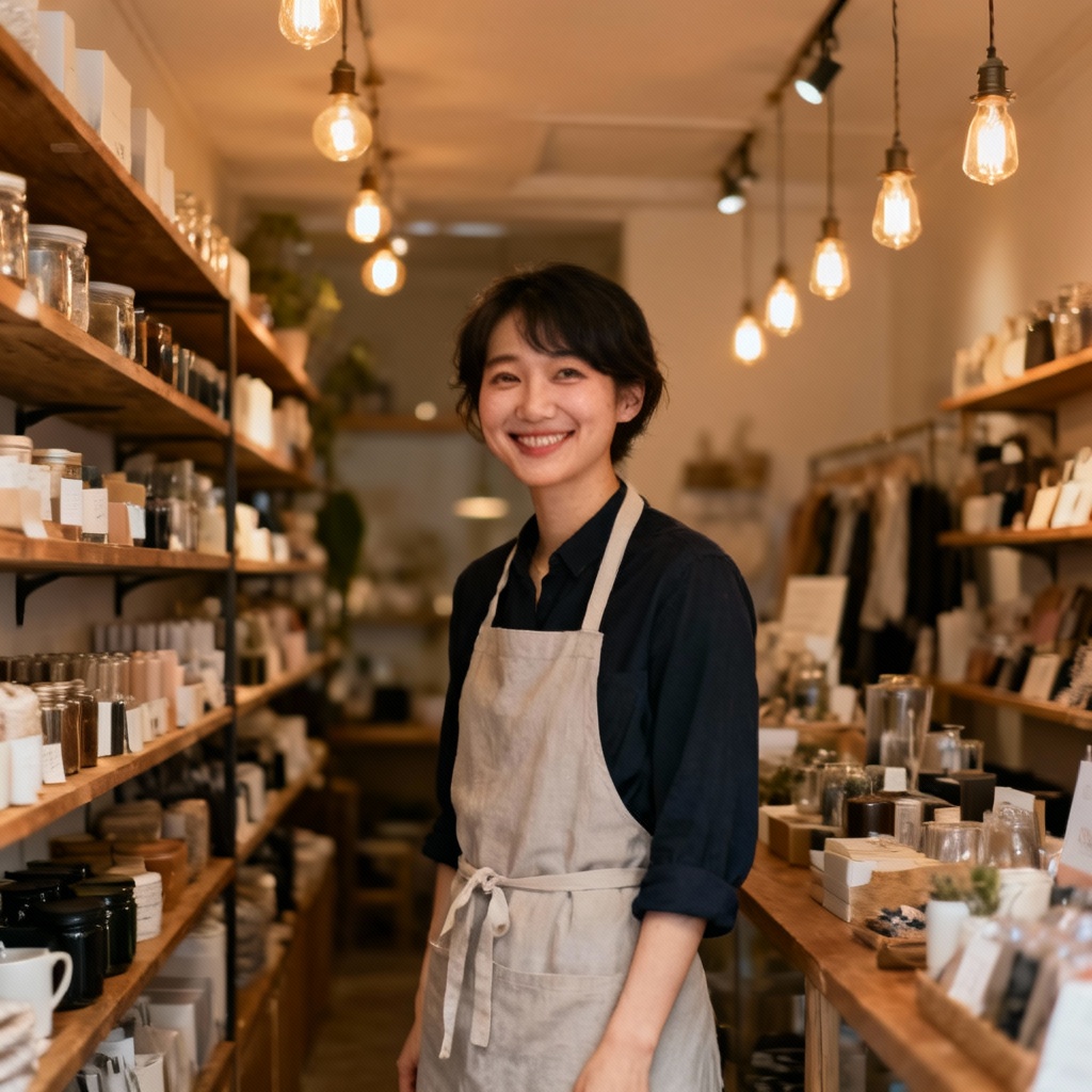 AI small business owner portrait in retail store