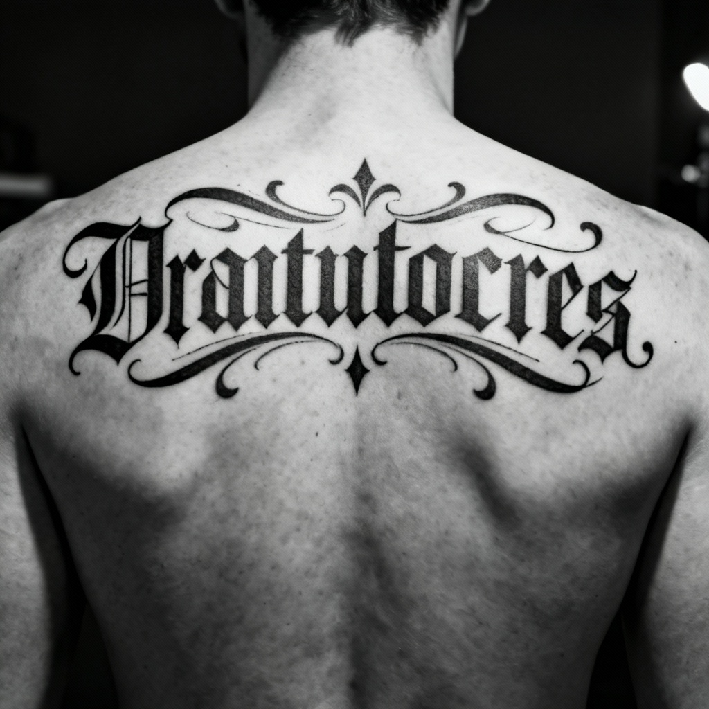 AI Gothic Script Upper Back Tattoo