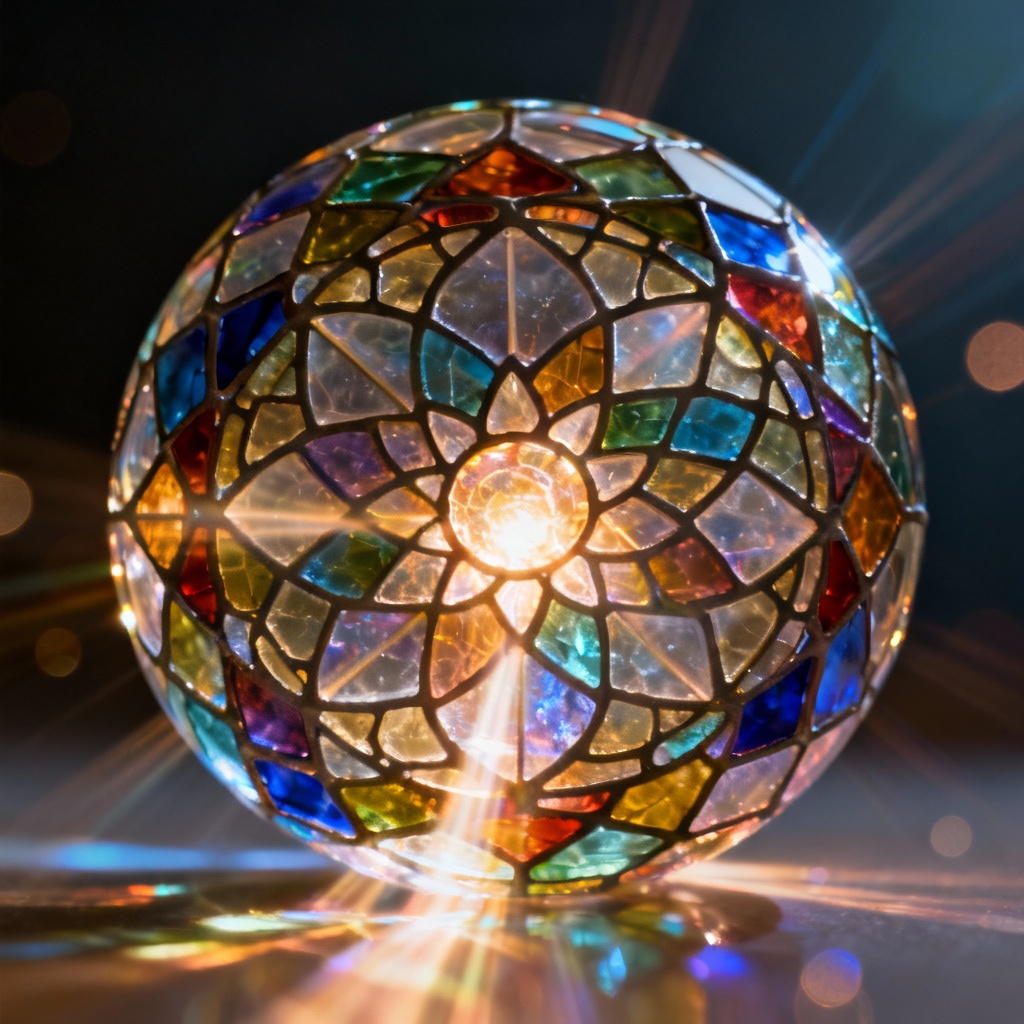 AI stained glass mandala orb with glowing core