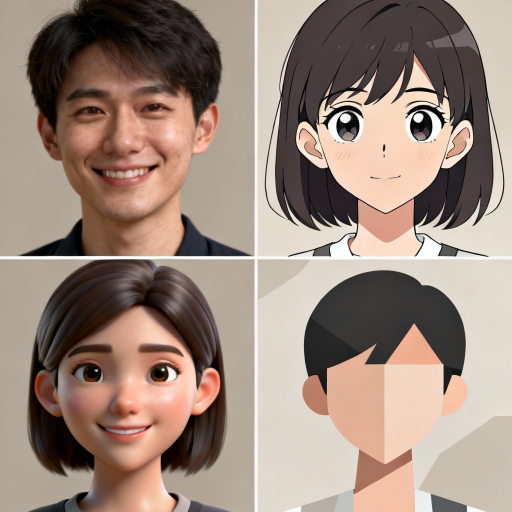 AI avatar hero image showing realistic and stylized headshot variations
