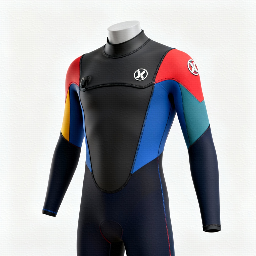 3D render of custom branded wetsuit with color blocking