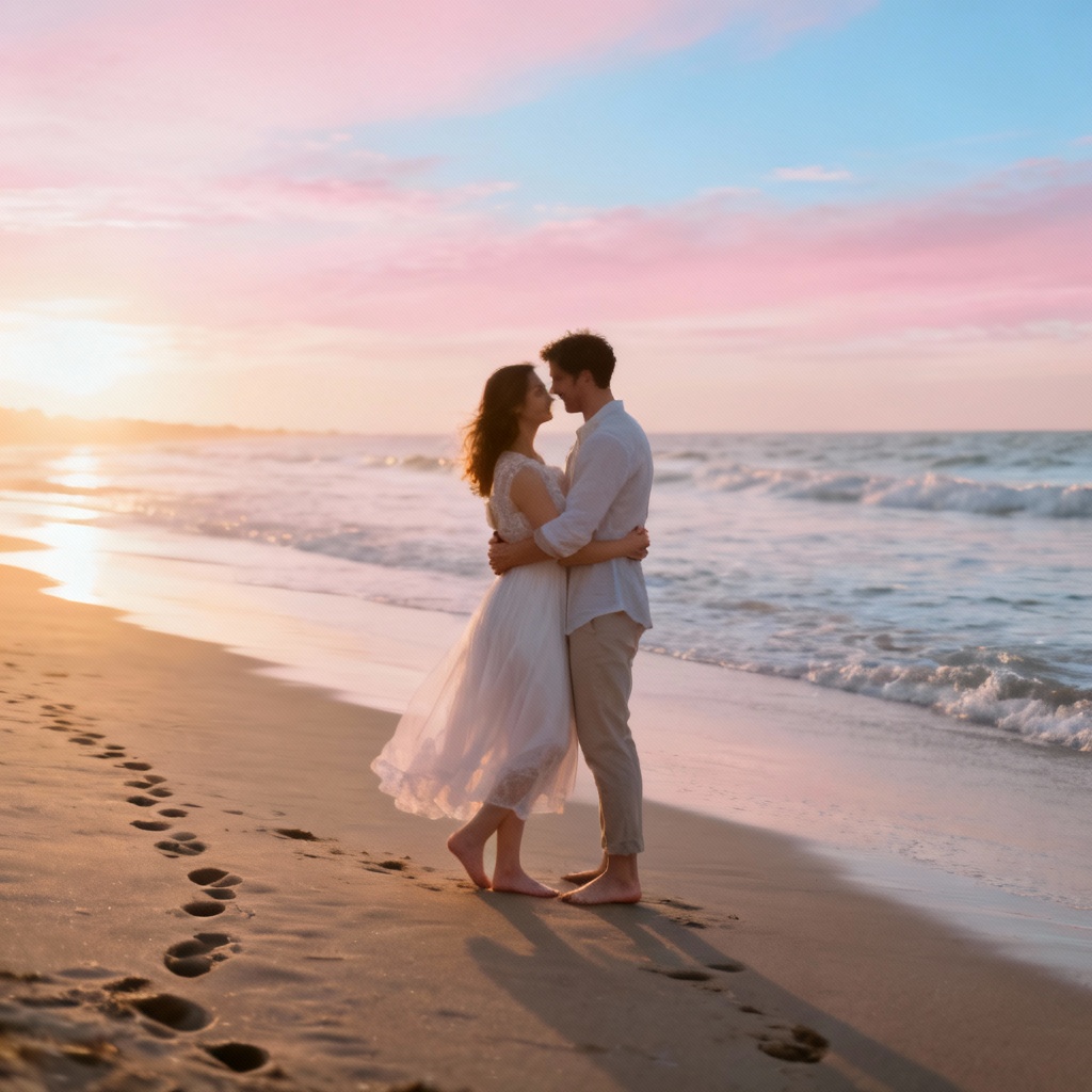 AI beach elopement hug
