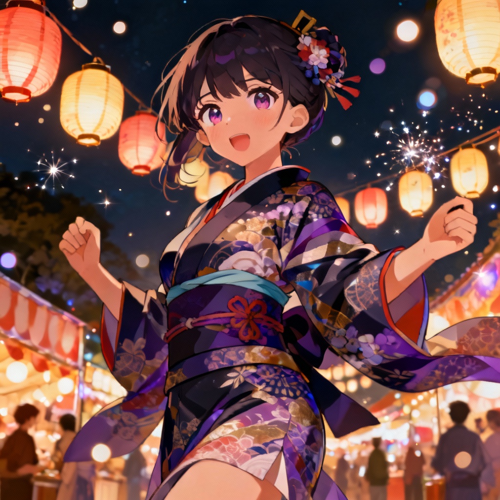 Anime AI girlfriend at a colorful city festival