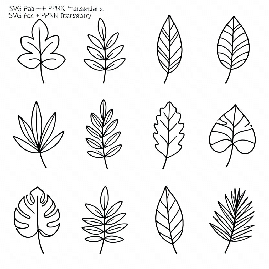 AI minimal line art leaf icons in a clean vector style