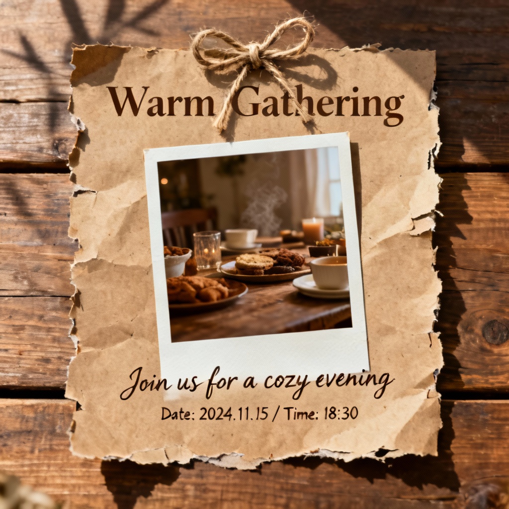 AI rustic photo invitation with kraft paper and twine