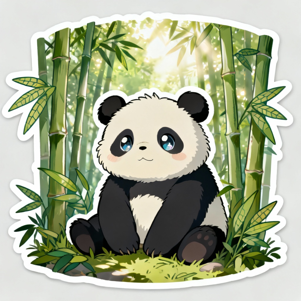 AI chibi cartoon panda eating bamboo
