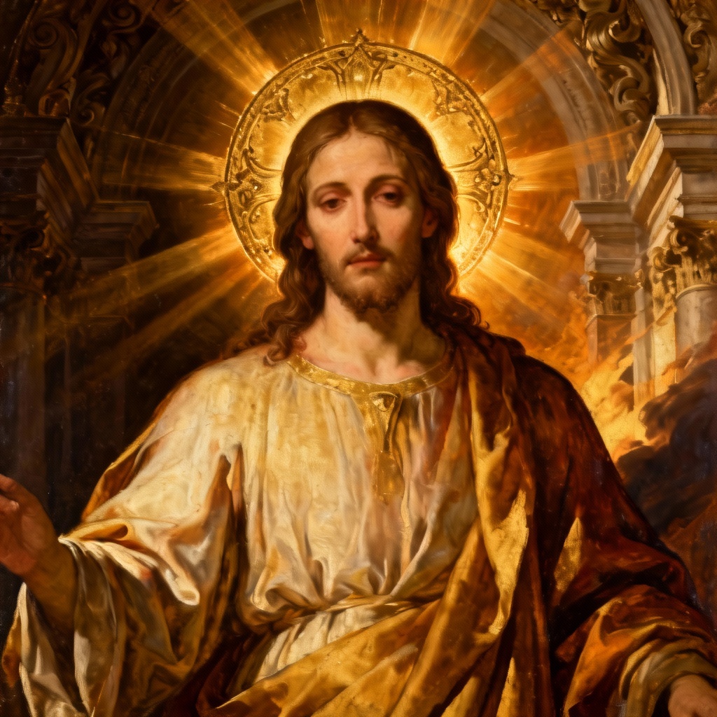AI Jesus portrait with golden halo in renaissance style