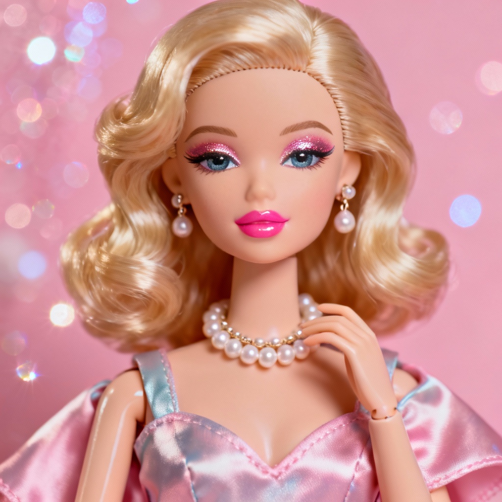 AI Barbie pink glam portrait