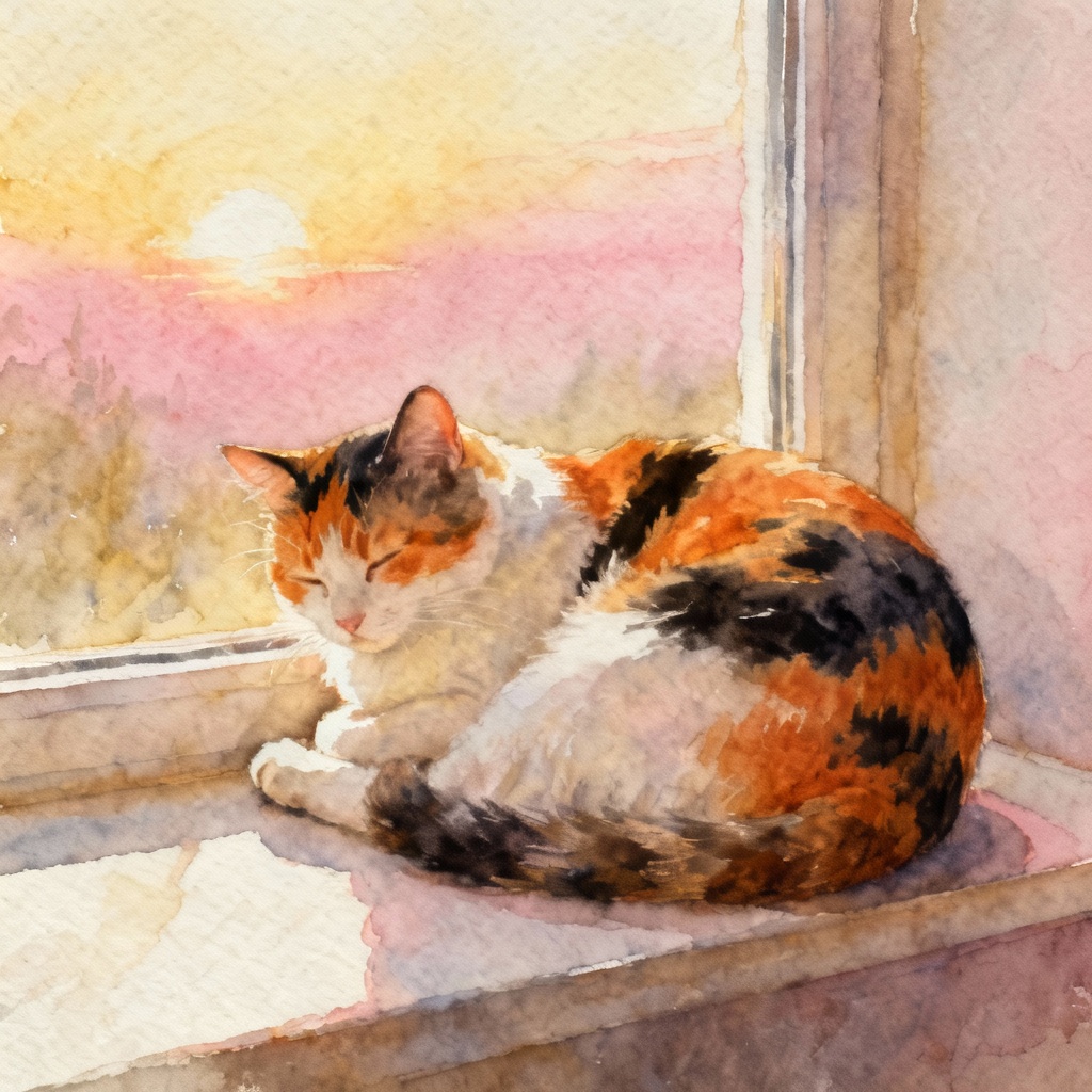 AI Watercolor Calico Cat Illustration