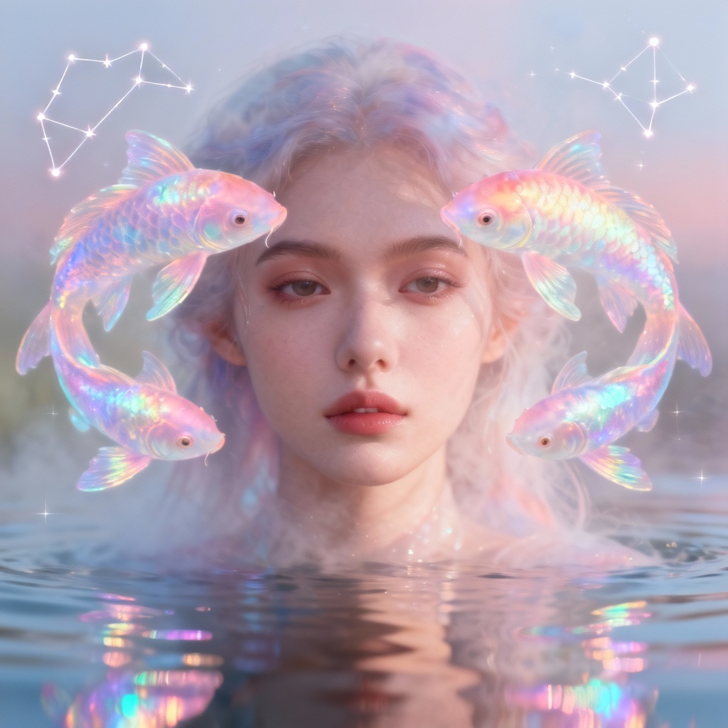 AI 2026 Pisces starry dreamweaver persona in pastel iridescence